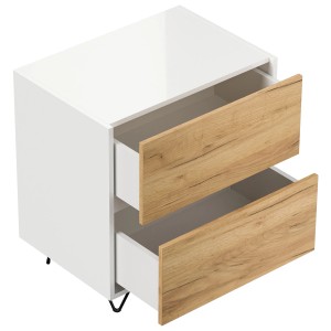 Posseik Nachttisch Industrial A, weiß/Eiche, 2 Schubladen, Industrial Design.