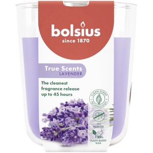 Bolsius Duftkerze True Scents Lavendel im Glas, blaulila, für entspannende Atmosphäre.