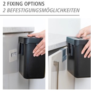 Wenko Abfallsammler Tago Black Outdoor Kitchen 5 l mit zwei Befestigungsoptionen.