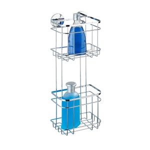 Wenko Duschregal Turbo-Loc mit 2 Etagen aus glänzendem Edelstahl, zur Wandmontage ohne Bohren.