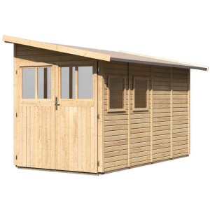 Karibu Holz-Gartenhaus Kristiansund mit Pultdach, unbehandelt, 178x352 cm.