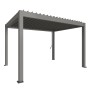 Biohort Pergola, Quarzgrau-Metallic, mit verstellbaren Lamellen und integriertem Regenwasserabfluss.
