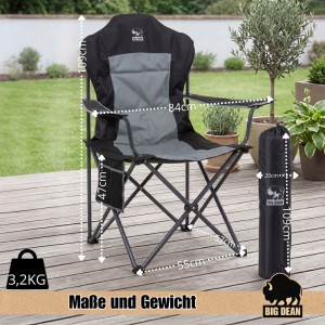 BigDean 2 Stück Luxus Campingstuhl Faltbar 160 KG Belastbar Ultragroß Hochlehner Bequem Gepolstert Klappstuhl Camping Garten Balkon Strand Camping