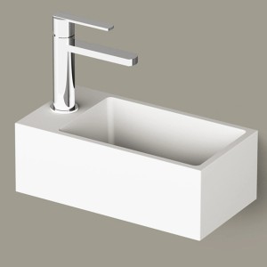 PAA Waschbecken MI/D, Mineralwerkstoff, 40x210x14 cm, weiß matt, mit Armatur.