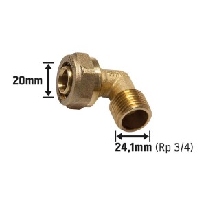 LUX Klemm-Winkel aus Messing, 20 mm x 26,4 mm (R 3/4), für Sanitär- und Heizungsinstallation.