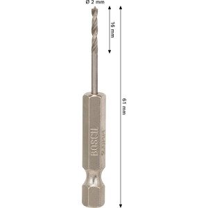 Bosch Holzspiralbohrer Pro Wood HSS, 2 mm Durchmesser, silberfarben, mit Sechskantschaft.