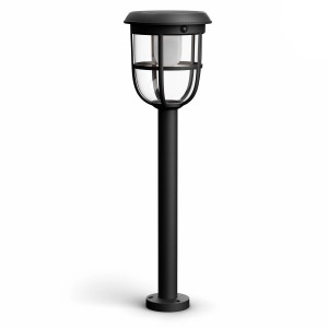 Schwarze Philips Solar-Wegeleuchte Spiess Radii Ultra-Efficient mit klarem Lampenschirm.