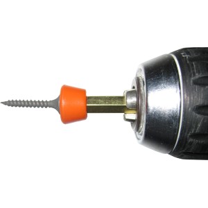 Knauf Schraubvorsatz mit Tiefenanschlag im Bohrfutter einer Bohrmaschine.