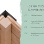 Detailaufnahme Karibu Gartenhaus Domingo: 28mm Steck-Schraubsystem mit Stahlelementen an den Ecken.