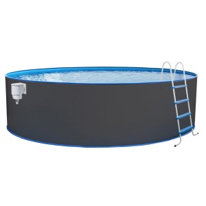 Grauer Steinbach Stahlwandpool Nuovo, Ø 350 cm, mit Leiter und Skimmer.