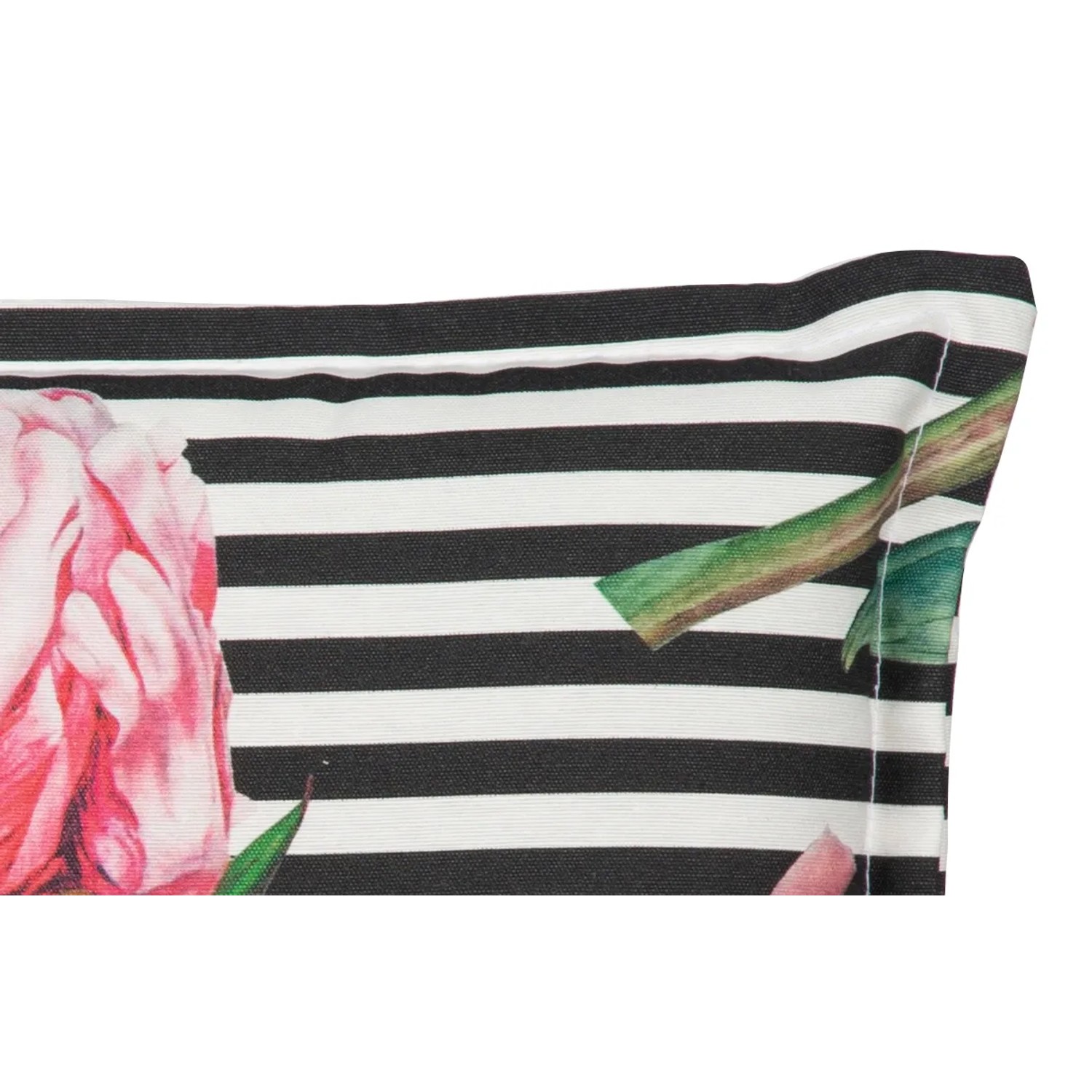 Beo Sitzauflage Toronto 4er Set, Niedriglehner, schwarz-weiß gestreift mit Blumenmuster.