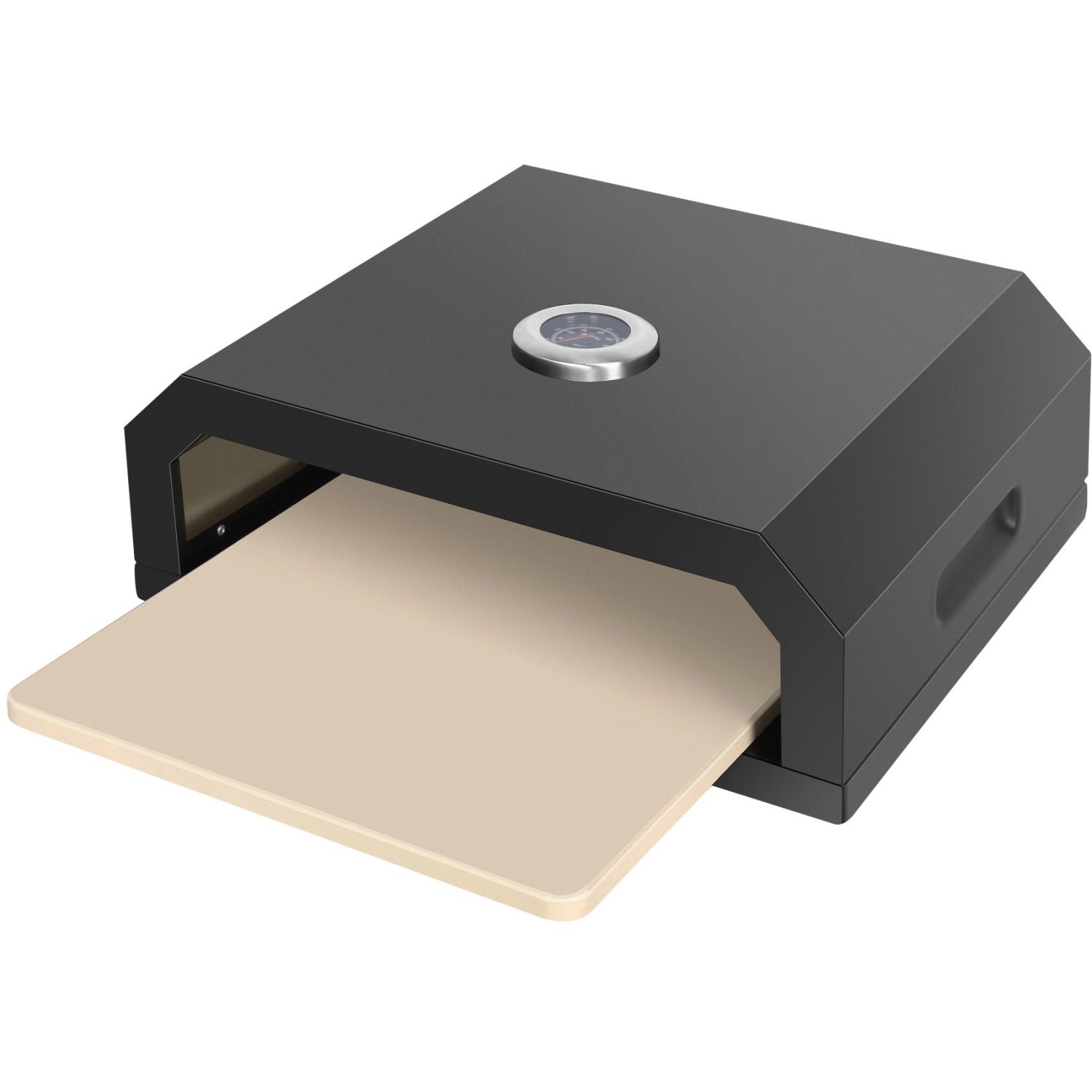 EL Fuego Pizzaaufsatz, schwarz, mit Pizzastein und Thermometer für Holzkohle-, Gas- und Elektrogrills.