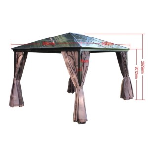 Jet-Line Gartenpavillon Sahor Anthrazit-Braun aus Alu mit Festem Dach 3 x 4,2 m