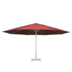 Roter MCW Sonnenschirm Carpi II, Ø 5m, ohne Ständer, mit weißem Mast und achteckigem Schirm.