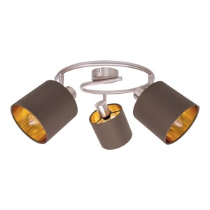 Näve Wand- und Deckenrondell Maron, 3-flammig. Spot mit braunen Schirmen und goldfarbener Innenseite.
