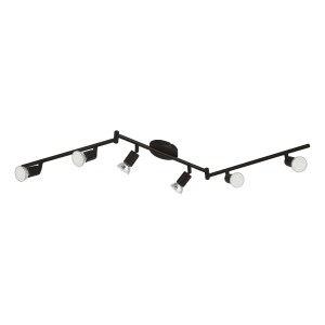 Schwarzer, 6-flammiger Eglo Spot Buzz-LED, 105 cm breit, mit schwenkbaren LED-Spots. Ideal für Wohnräume.