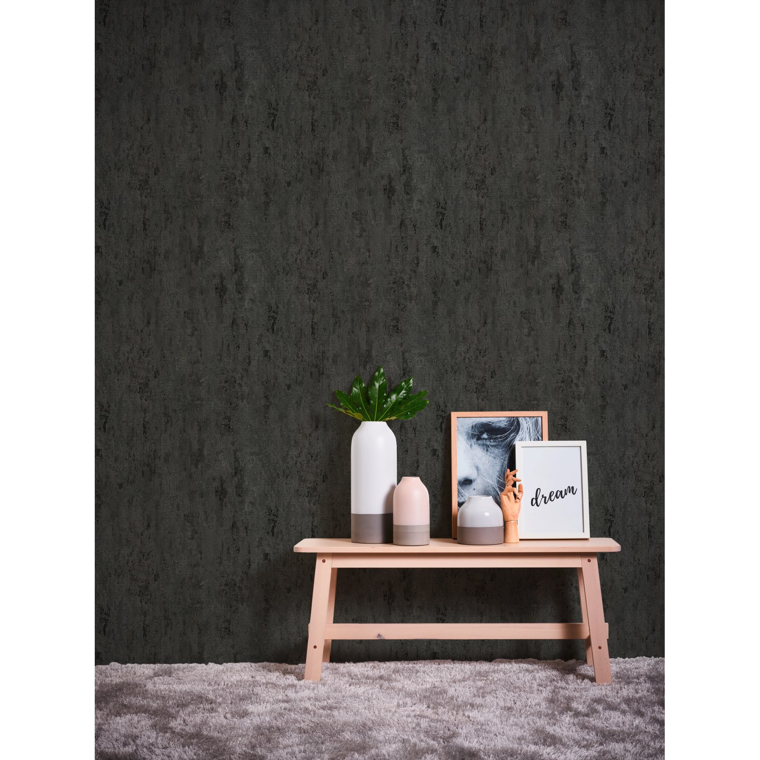 Vliestapete Trendwall 2 Uni in Schwarz-Grau mit Glanz-Effekt, Dekorative Tapete.