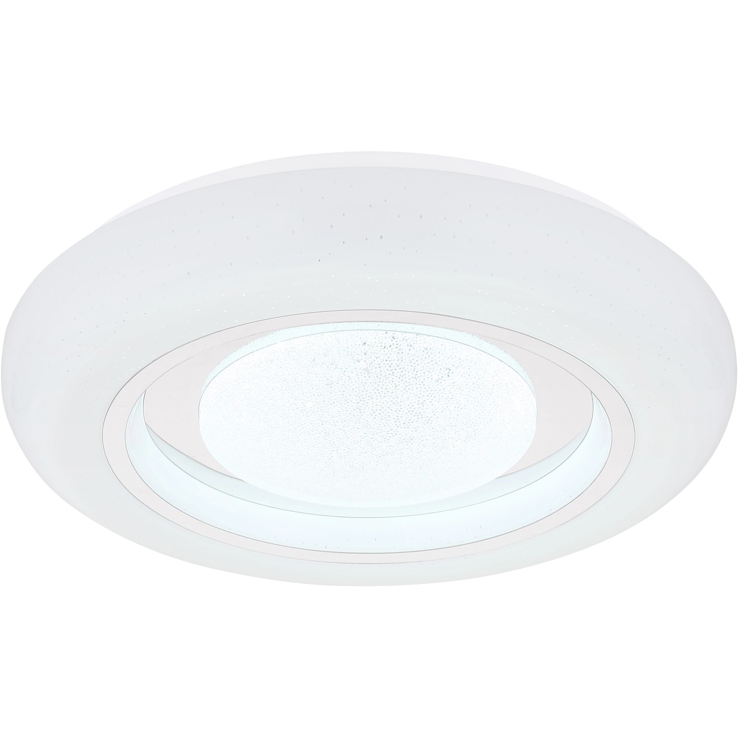 Weiße, runde Globo LED-Deckenleuchte Burro mit Chromring und Glaskristallen, 390x80 mm.