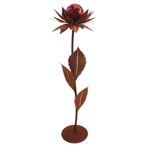 Ferrum Art Design Deko-Glasblume Maya mit Solar-LED, Ø 40 cm, rot, aus Metall in Edelrost-Optik.