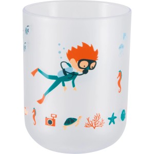 Mehrfarbiger Zahnputzbecher Diver von Spirella mit Taucher-Motiv für Kinder.