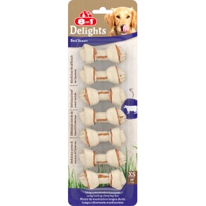 8in1 Kauknochen Delights Rind XS, 7 Stück. Leckerer Hundeknochen mit Rindfleisch für kleine Hunde.