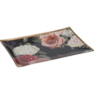 Dekorative Glasplatte Blush Bordeaux mit floralem Design, 21,5x14,5 cm, für stilvolle Deko-Arrangements.