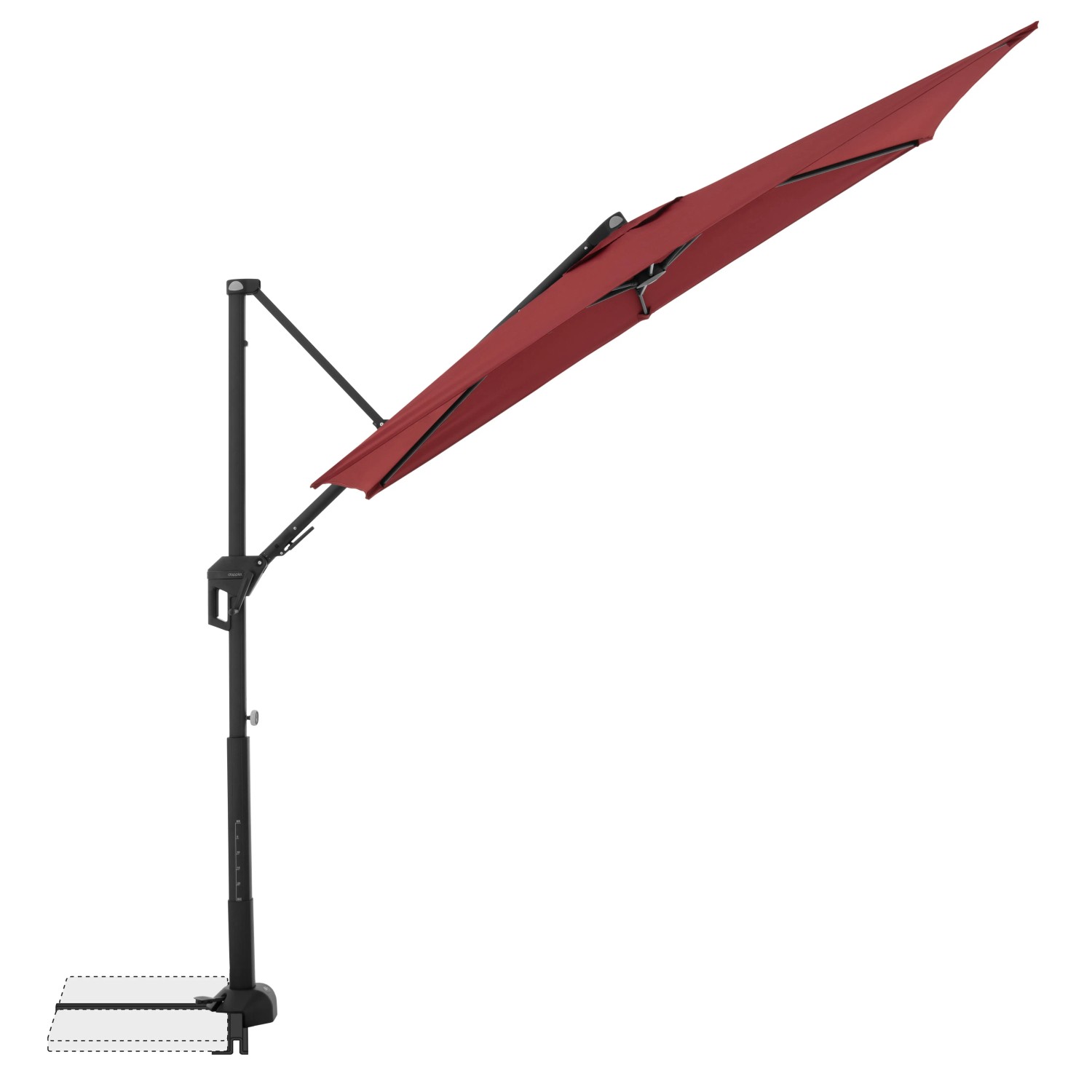 Rechteckiger, bordeauxroter Doppler Balkonschirm Active Green Edition, 240x135 cm, mit Standkreuz.