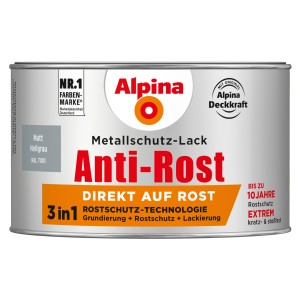 Alpina Metallschutzlack Anti-Rost Hellgrau matt, 300ml Dose. 3in1 Rostschutz für Eisen und Nichteisenmetalle.