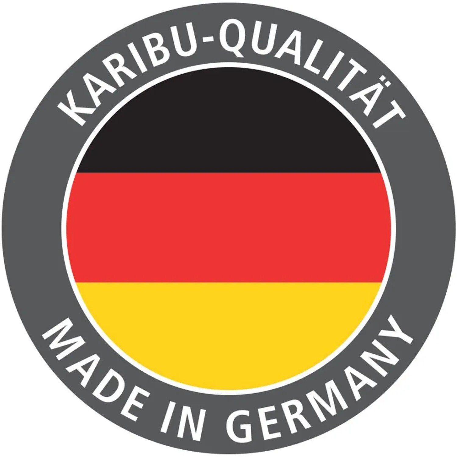 Karibu Qualitätssiegel: Made in Germany mit Deutschlandflagge.