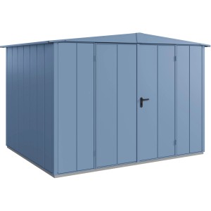 Ecostar Gerätehaus Elegant, Taubenblau, mit Doppeltür und Satteldach.