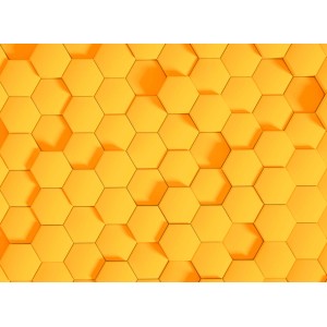 Fototapete mit orangefarbenem Hexagon Muster, 3,50x2,55m, FSC®-zertifiziert.