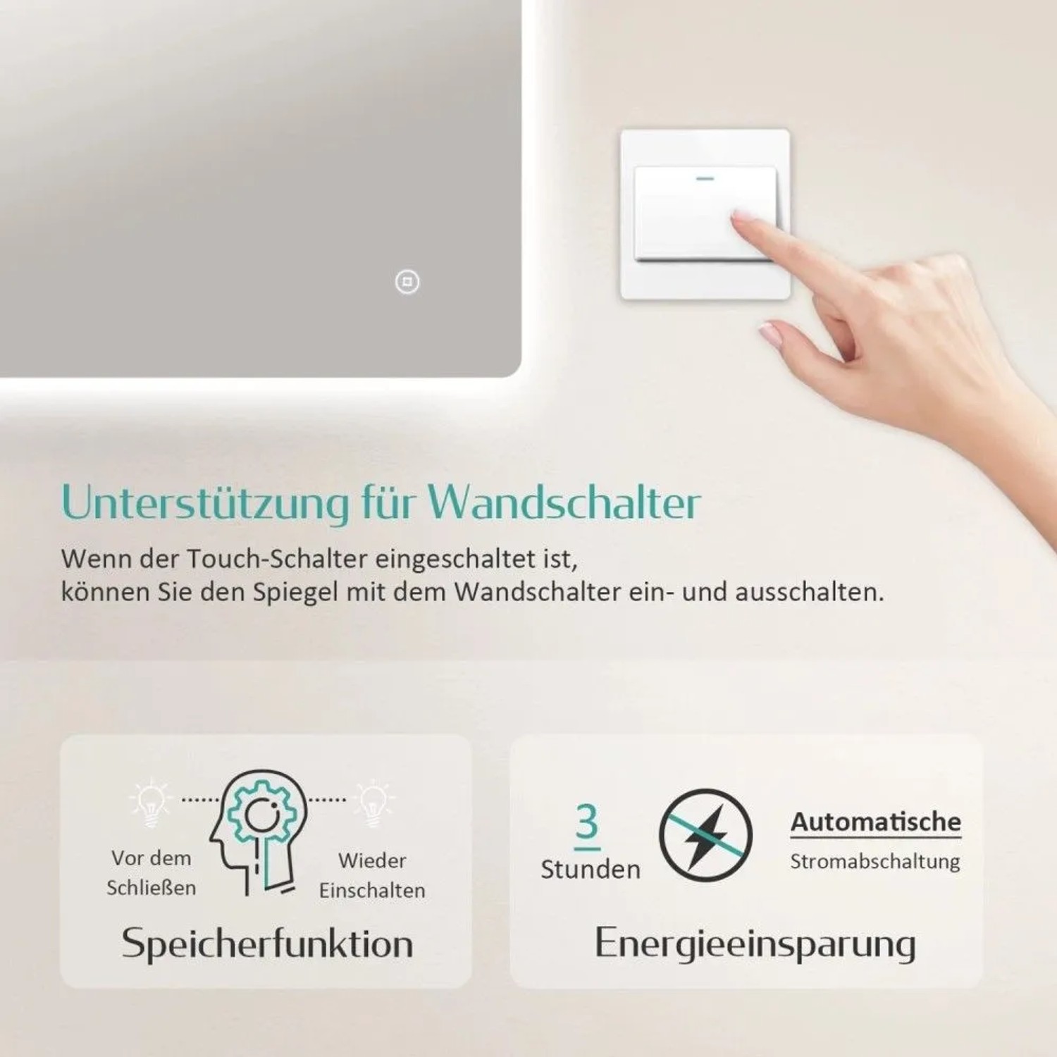 Emke Badspiegel mit Beleuchtung 100 x 60 cm LED-Spiegel mit Touchschalter Kaltweiß Dimmbare Helligkeit_2