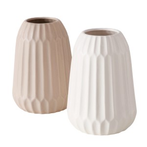 Boltze Home Vasen Cucita, 2er Set, beige und weiß, Ø 15 cm, Höhe 21 cm.