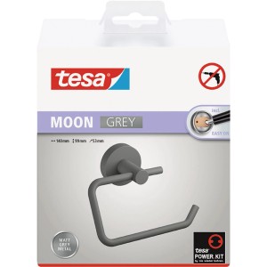 Tesa Moon Toilettenpapierhalter, grau matt, zur Wandmontage ohne Bohren.