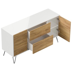 Posseik Sideboard Industrial F, weiß/Eiche, 140 cm, mit 2 Schubladen und 2 Türen.
