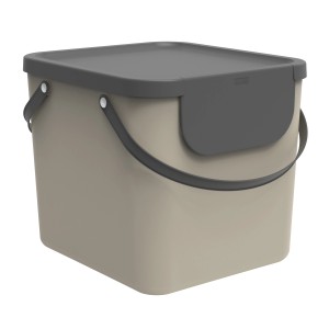 Rotho Müllsystem Albula, 40 l, Cappuccino, mit Deckel und Tragegriffen.