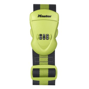 Grüner Master Lock Gepäckgurt mit Zahlenschloss, 2 m lang, für sicheres Reisen.