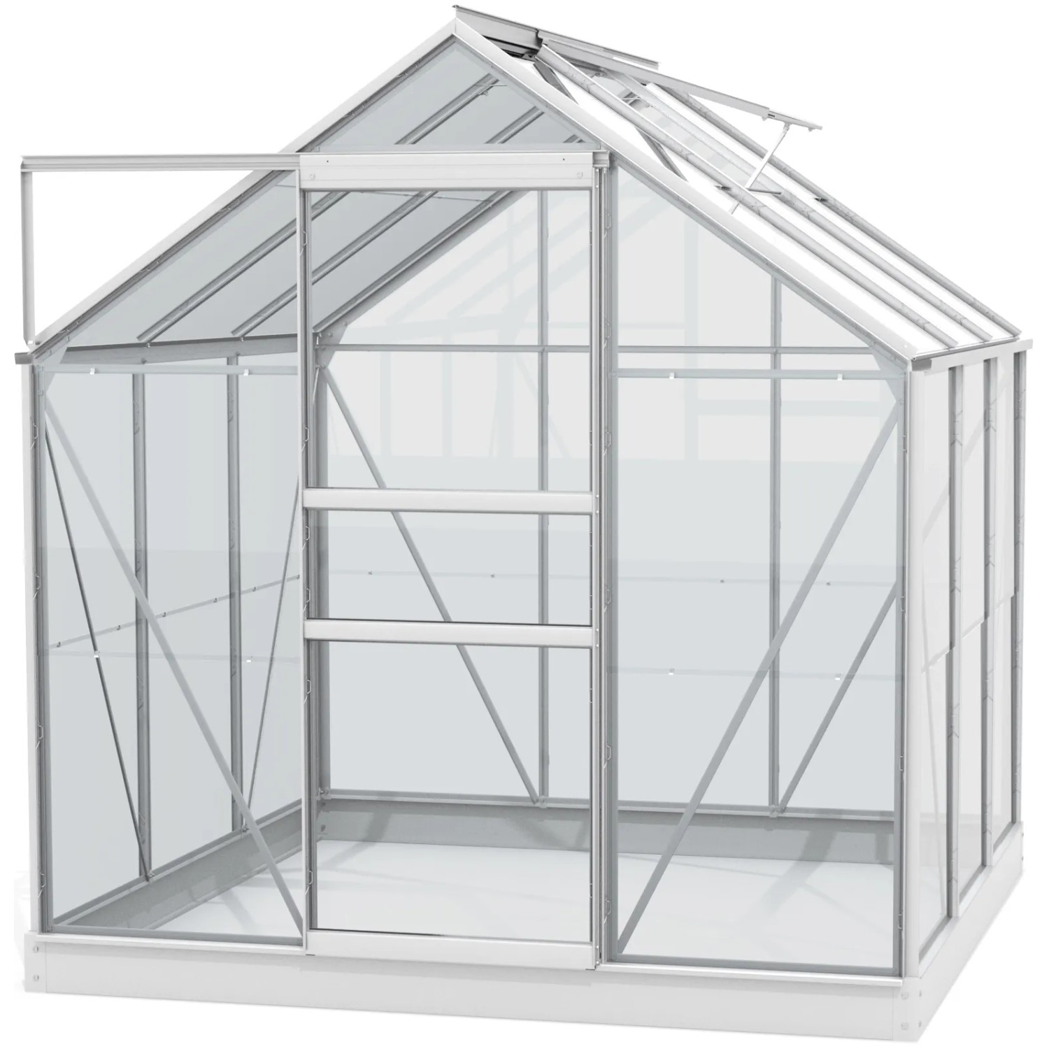 Vitavia Gewächshaus Planet 3800 mit Alu-Rahmen und geöffneter Tür. Inkl. Fundamentrahmen.