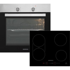 Respekta Herdset Solero + Alois: Backofen und Induktionskochfeld in Edelstahl und Schwarz.