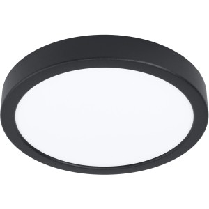 Runde, schwarze Eglo LED-Deckenleuchte Argolis 2 für Außen, warmweißes Licht.