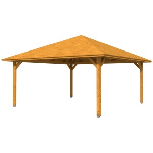 Holz-Pavillon Cannes 4 von Skan Holz, eiche hell lasiert, 489x489 cm. Gartenlaube mit robusten Pfosten.