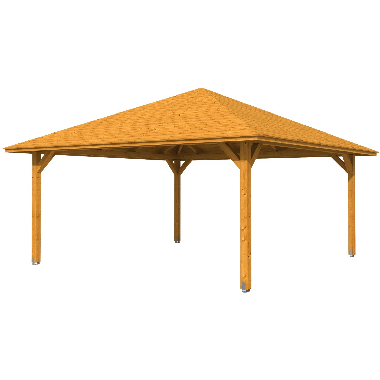 Holz-Pavillon Cannes 4 von Skan Holz, eiche hell lasiert, 489x489 cm. Gartenlaube mit robusten Pfosten.