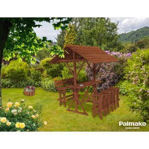 Palmako Gartenmöbel-Set Leo: Bierzeltgarnitur aus braunem, kesseldruckimprägniertem Fichtenholz mit Dach.