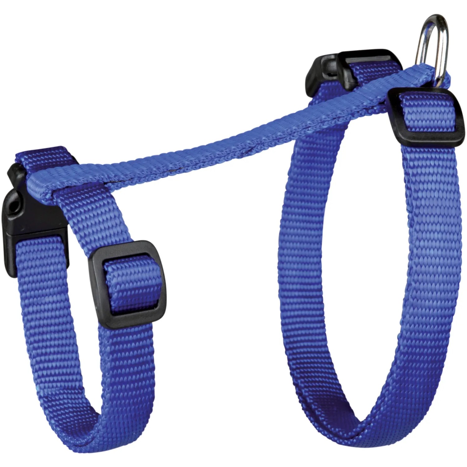 Blaues Trixie Katzengeschirr XL mit Leine, aus Nylon, verstellbar für große Katzen.