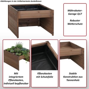 Mähroboter-Garage mit Pflanzkasten aus Holz, naturbraun, 50x70x80 cm