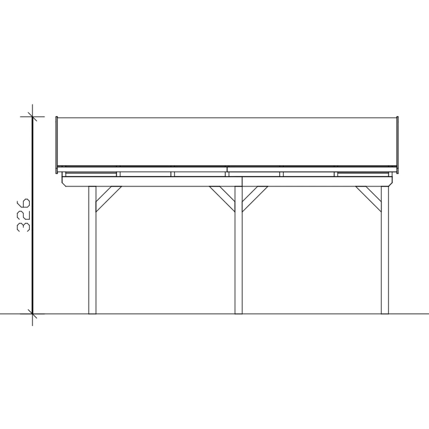 Technische Zeichnung: Skan Holz Carport Fichtelberg, Nussbaum, mit Maßangabe Höhe 326cm.
