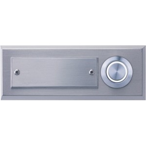 Rechteckiger LED Klingeltaster aus Echtmetall mit Namensschild für die Aufputzmontage.