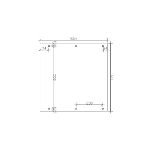 Skizze des Skan Holz Doppelcarports Spessart (611x604 cm) mit Maßangaben.