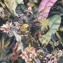 Vliestapete mit Blumen, Tieren, Dschungel-Motiv in Schwarz und Rosa.