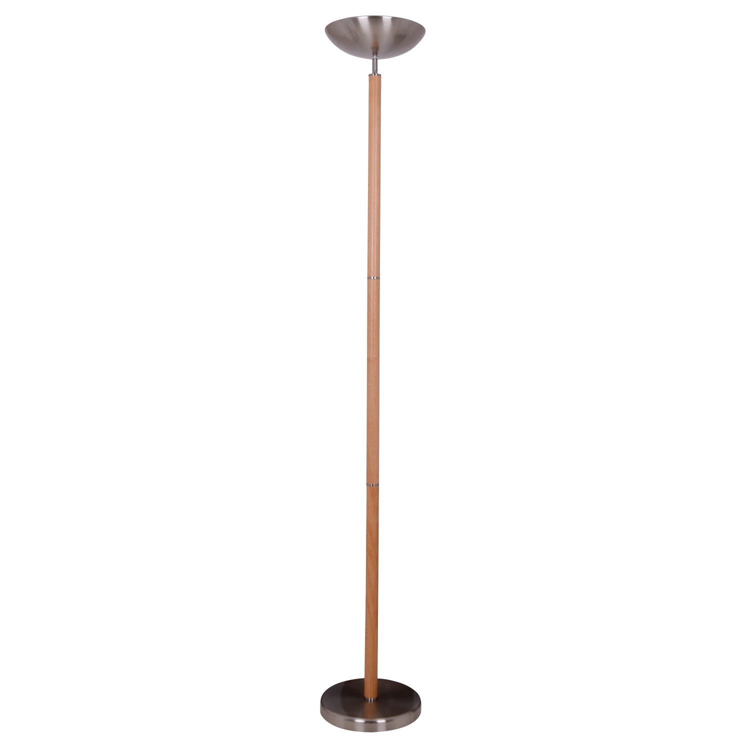 Moderne LED-Stehleuchte Matilda, 192 cm hoch, mit Holz- und Metallelementen.